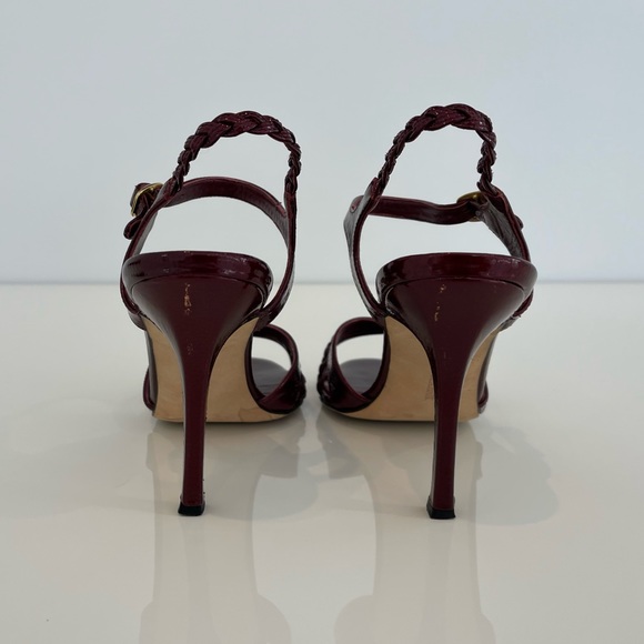 MANOLO BLAHNIK BURGUNDY PATENT LEATHER SANDALS 7.5 - Picture 13 of 15